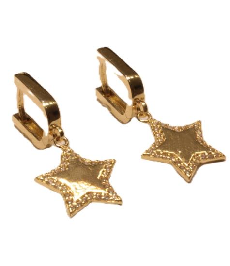  14 Ayar Altın Taşlı Yıldız Model Halka Küpe