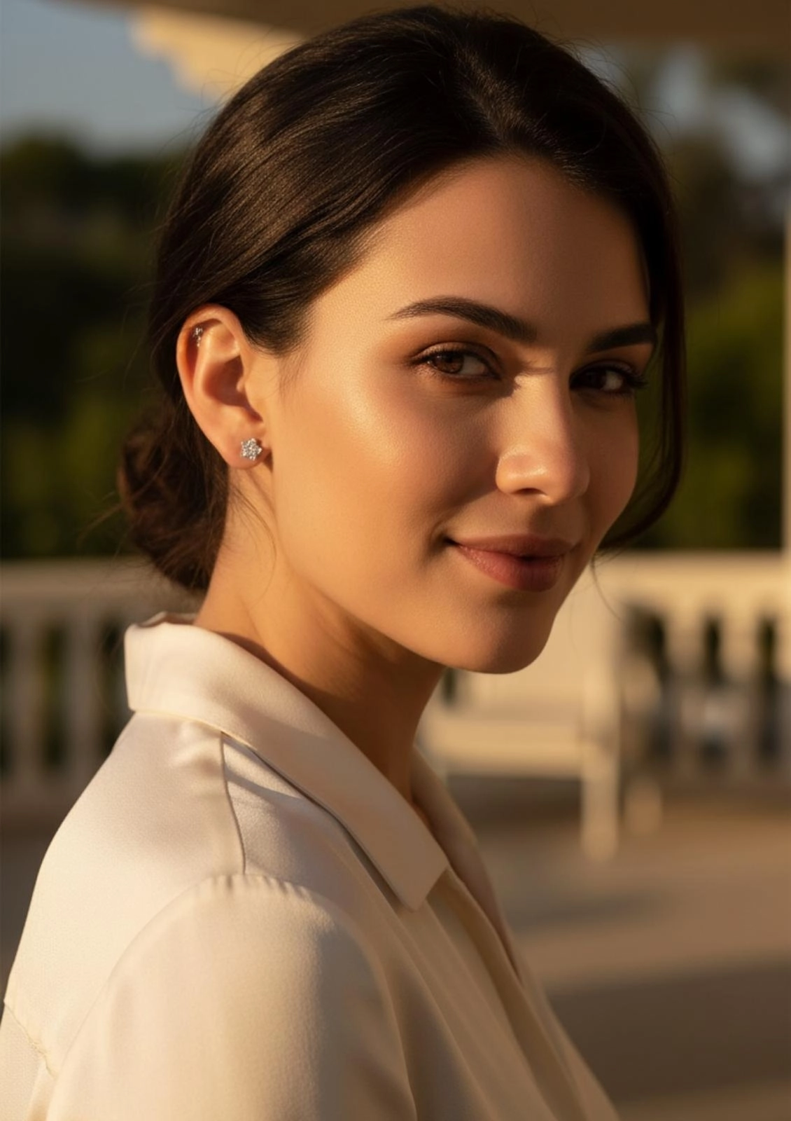 Beyaz Altın Yıldız Model Baget Taşlı Vidalı Küpe