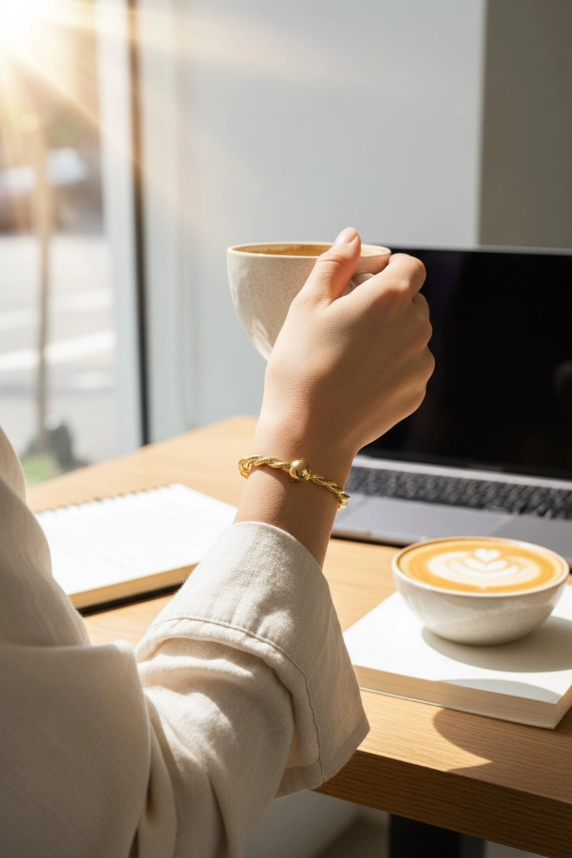 Altın Topuz Tokalı İkili Burma Kelepçe Bilezik