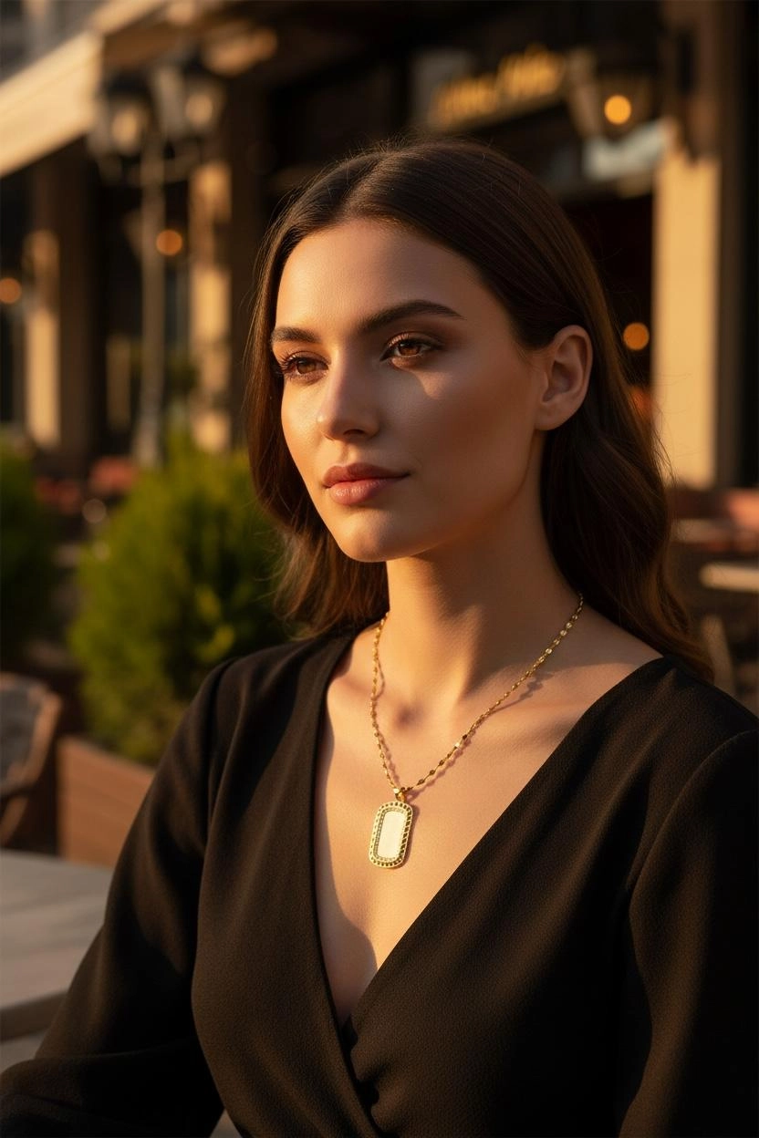 8 Ayar Altın Plaka Model Kolye – Aynalı Zincir