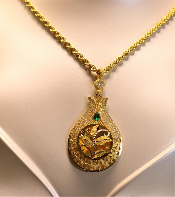 Altın Lale Tuğralı Kolye Ucu ve Halat Zincir