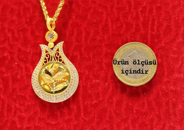 Altın Lale Tuğralı Kolye Ucu ve Halat Zincir