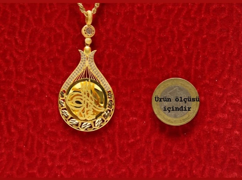 Altın Lale Tuğralı Kolye  Ucu ve Halat Zincir 3746