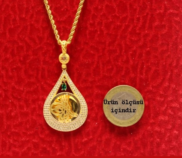 Altın Damla Tuğralı Kolye  Ucu ve Halat Zincir  3758