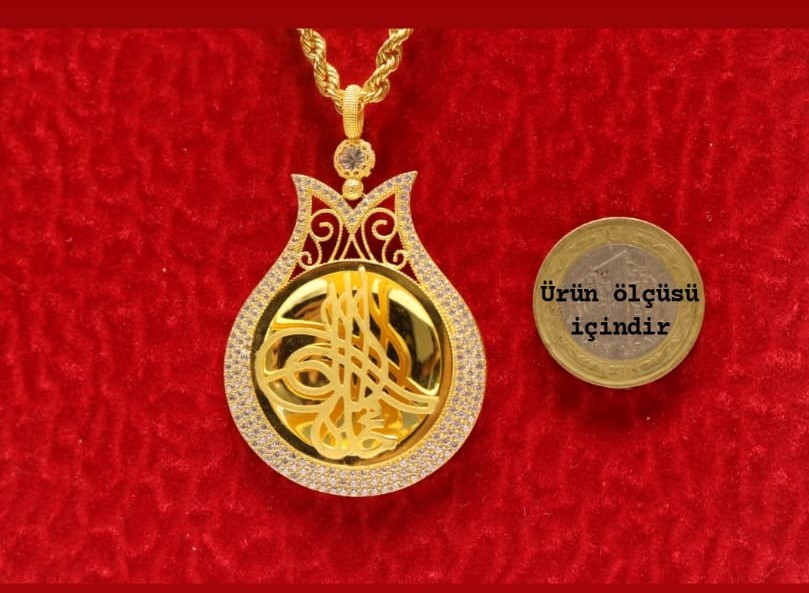 Altın Lale Tuğralı Kolye  Ucu ve Halat Zincir 3763