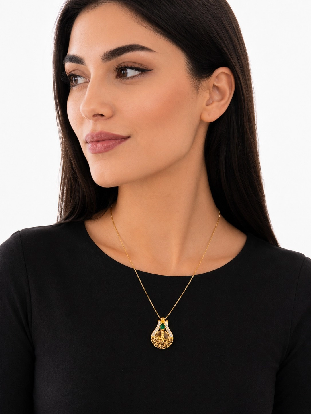 Altın Lale Motifli Tuğra Model Kolye Uçlu Zincir