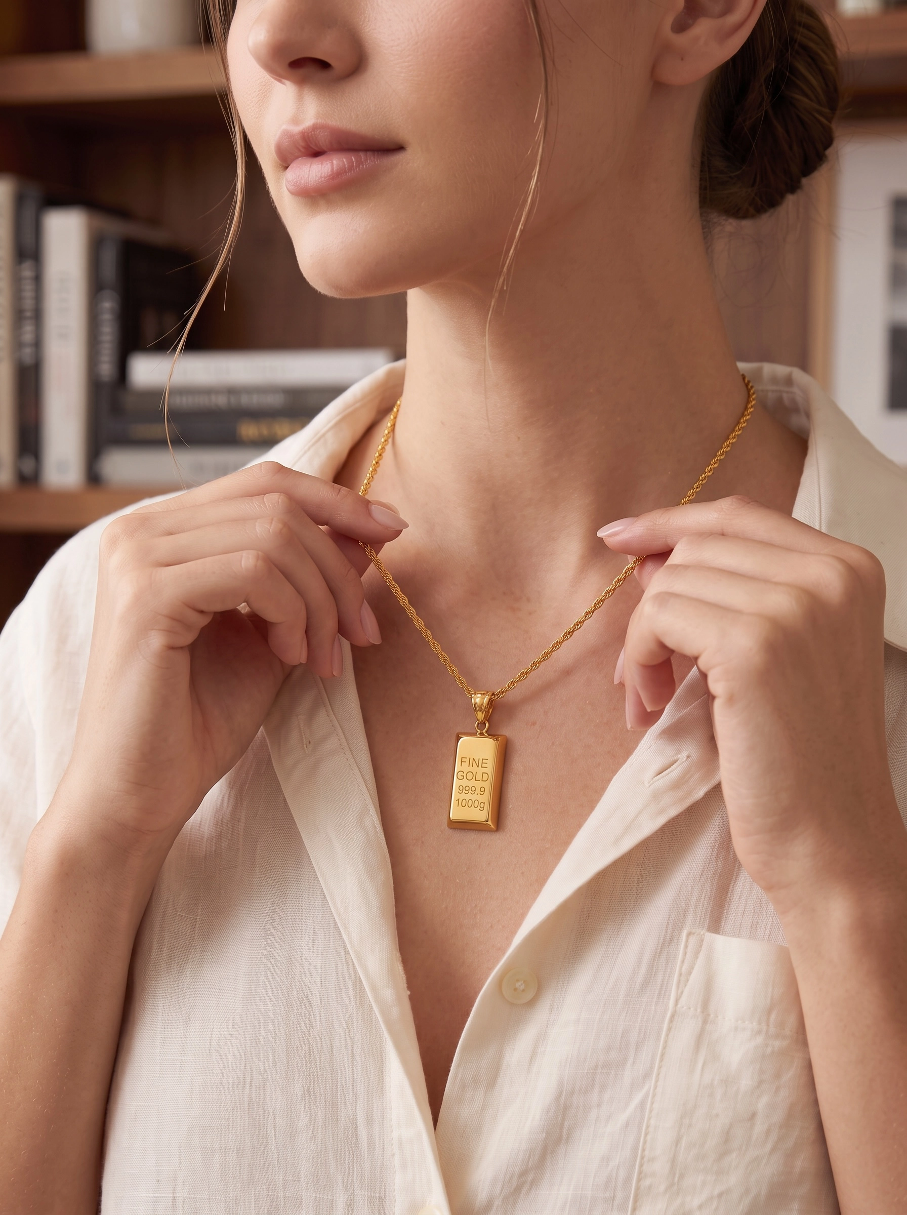 14 Ayar Altın Gram Külçe Uçlu Halat Zincir Kolye