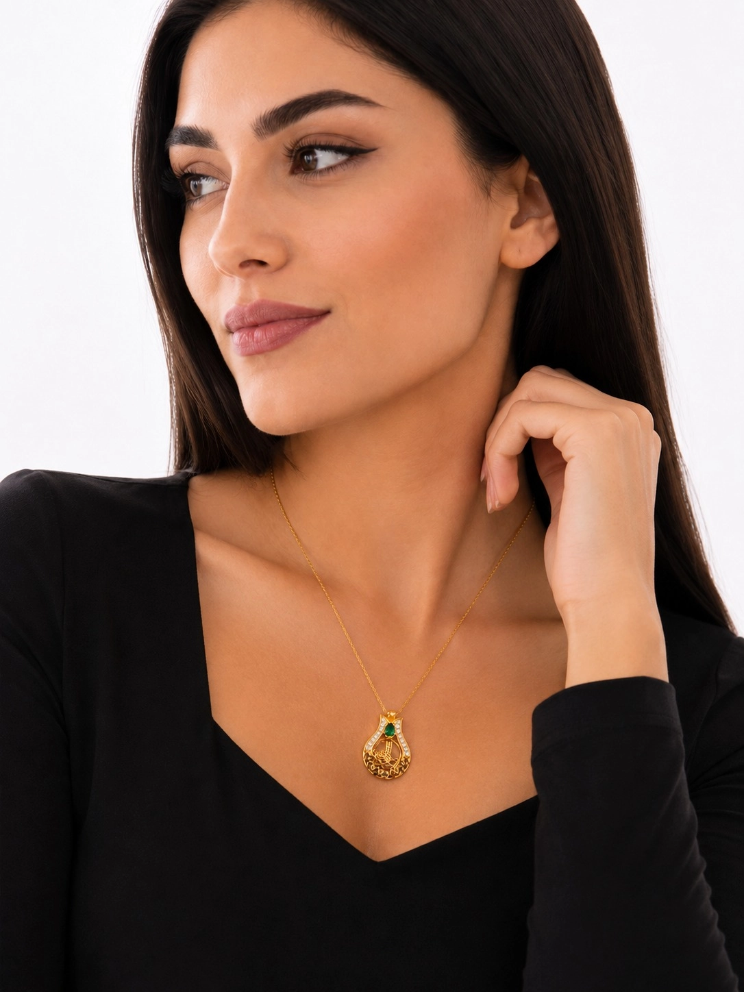 Altın Lale Motifli Tuğra Model Kolye Uçlu Zincir