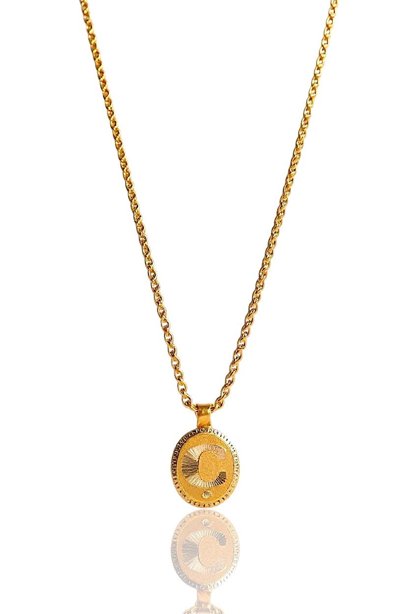 14 Ayar Altın Halat Burgu Zincirli Nostaljik Oval Harf Kolye – 1,30 Gram-İstanbul Aynı Gün Teslimat