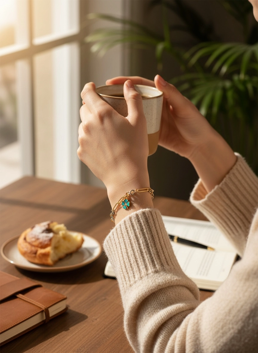 14 Ayar Altın Mineli Yonca Figürlü Ataç Bileklik