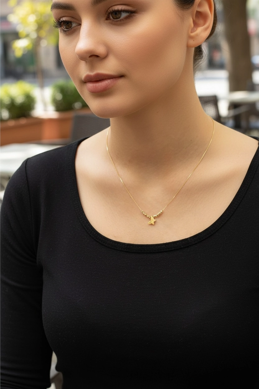 Altın Dorika Toplu Kelebek Model Kolye Ucu ve Zincir - Aynı Gün İstanbul Teslim