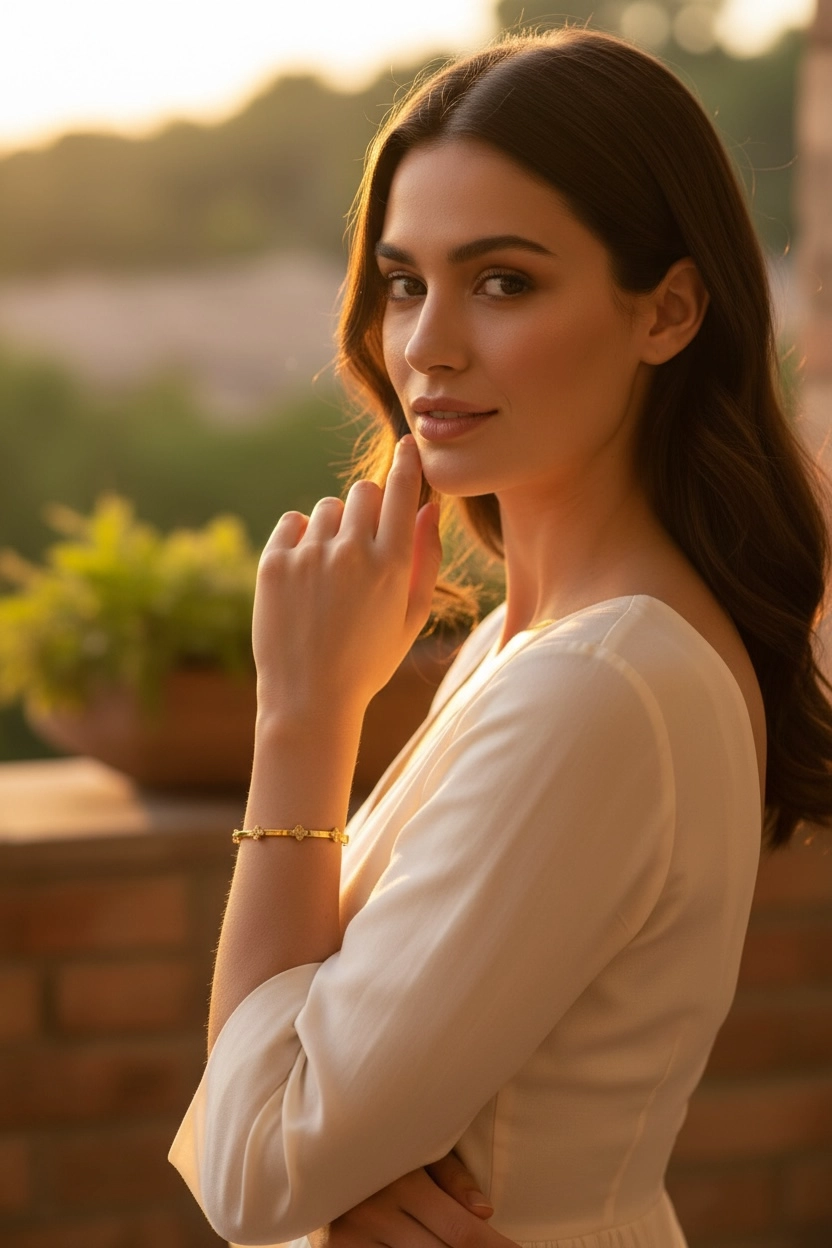 Altın Yonca Model Kelepçe Bilezik