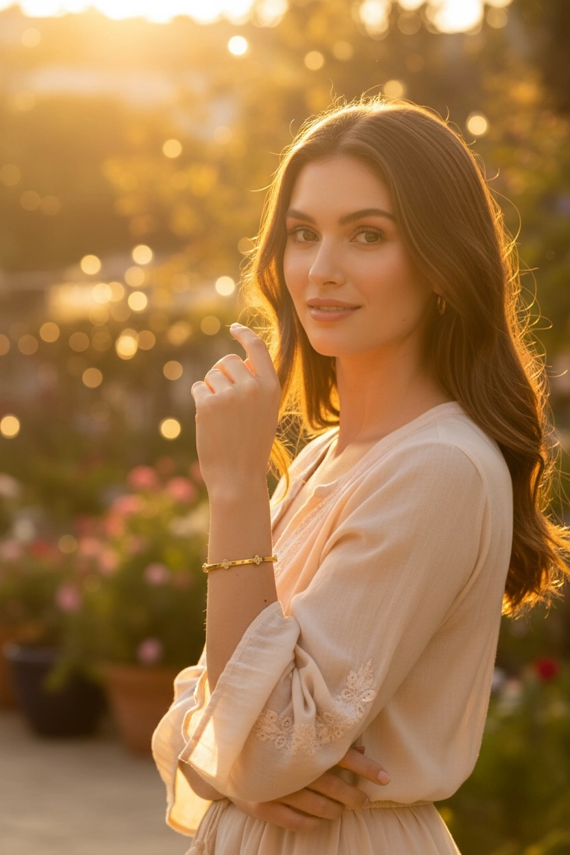 Altın Yonca Model Kelepçe Bilezik