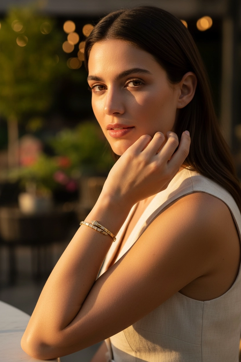 Altın Yılan Model Kelepçe Bilezik