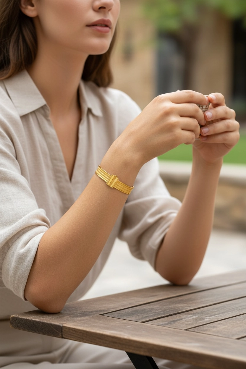 Altın Trabzon Hasır Model Kelepçe Bilezik (3 Sıra 22 Ayar Altın Görünümlü)