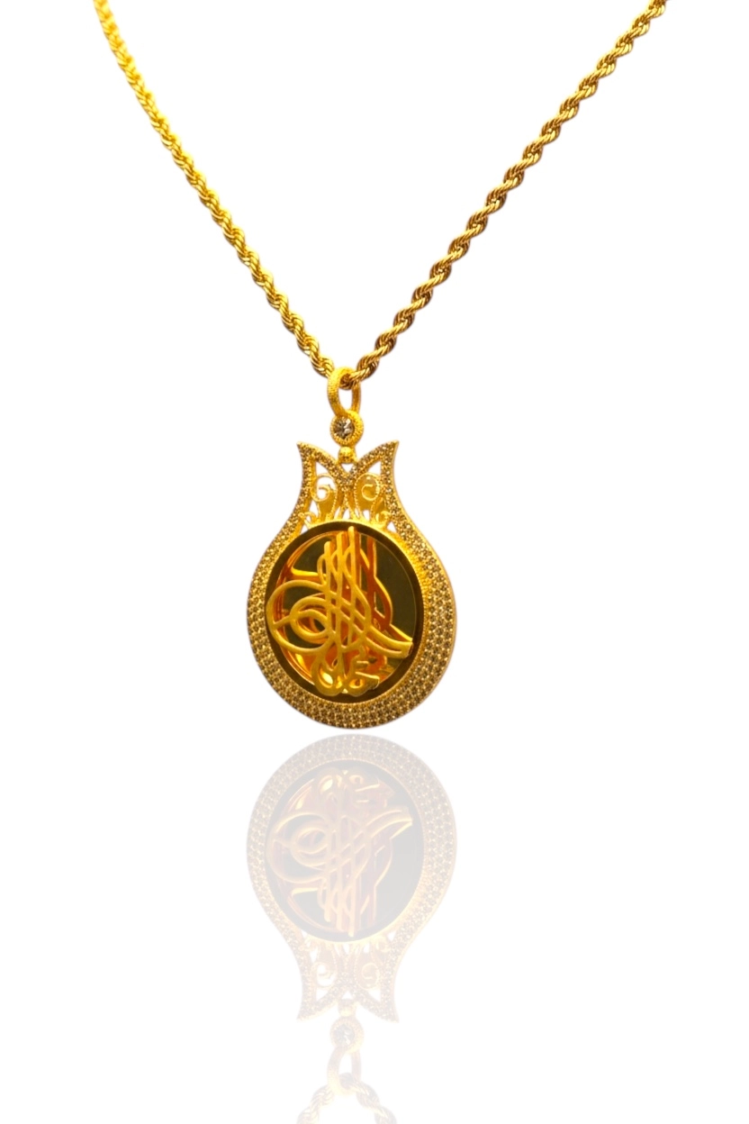 Altın Lale Model Tuğralı Kolye Uçlu Halat Zincir – 14 Gram