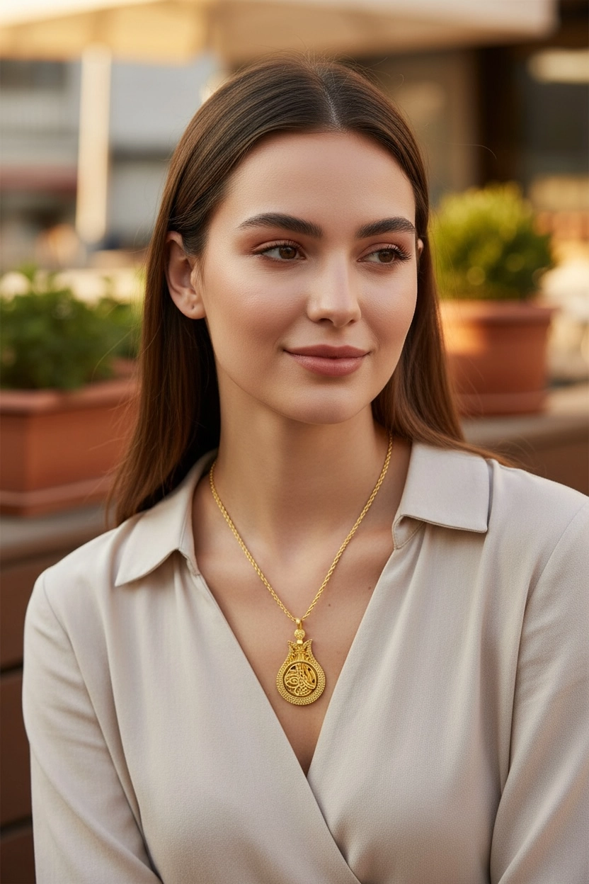 Altın Lale Model Tuğralı Kolye Uçlu Halat Zincir – 10 Gram