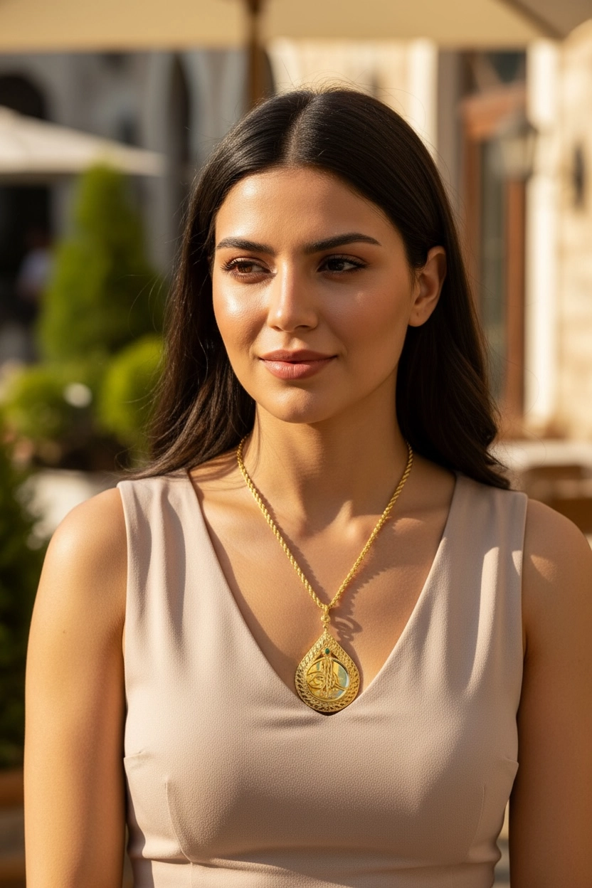 Altın Damla Model Kolye Uçlu Halat Zincir – 22 Ayar Görünümlü