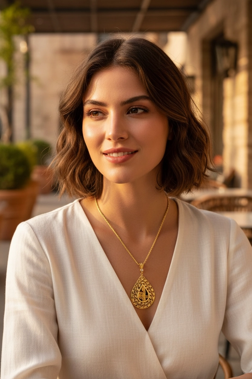 Tuğralı Damla Model Kolye Uçlu Halat Zincir