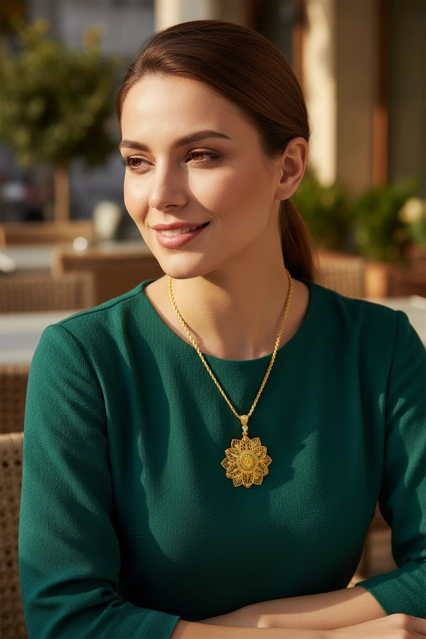 Altın Dorika Toplu Model Kolye Uçlu Halat Zincir