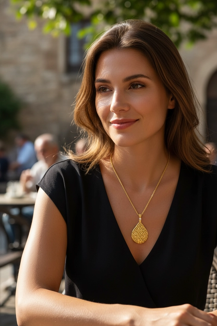  Altın Çiçekli Damla Model Kolye Uçlu Halat Zincir