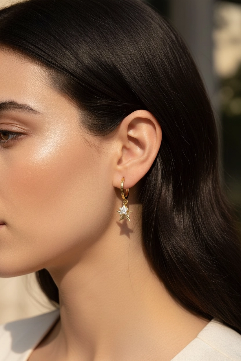 Altın Yıldız Model Halka Küpe –Aynı Gün Teslimat (İstanbul)