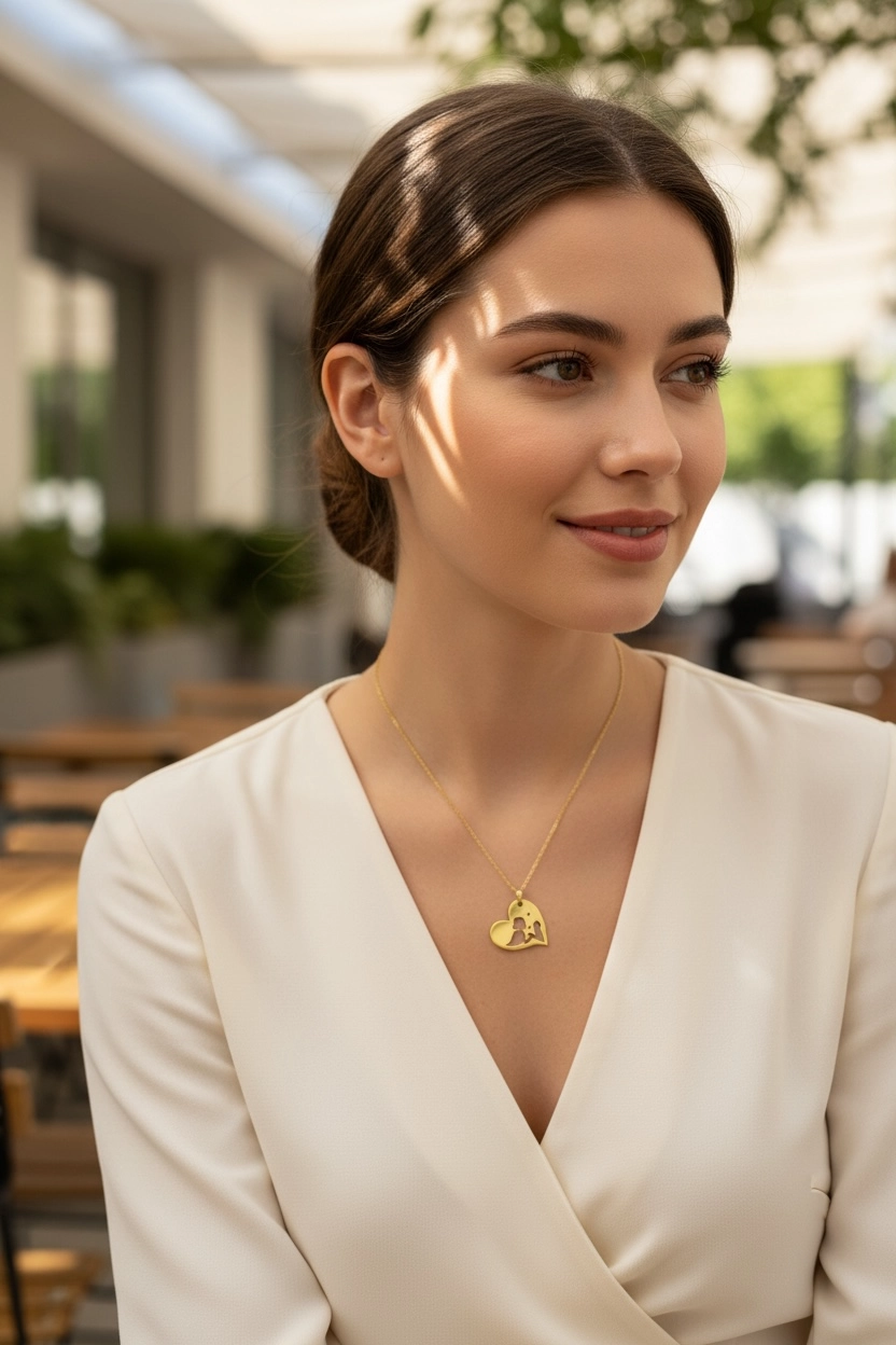 14 Ayar Altın Kalp Model Kolye Uçlu Zincir