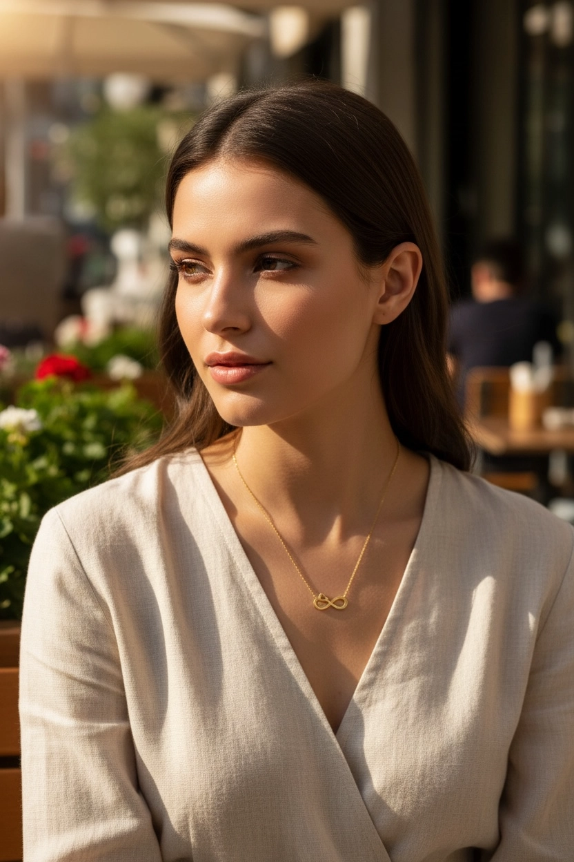  14 Ayar Altın Sonsuzluk Model Kolye Uçlu Zincir