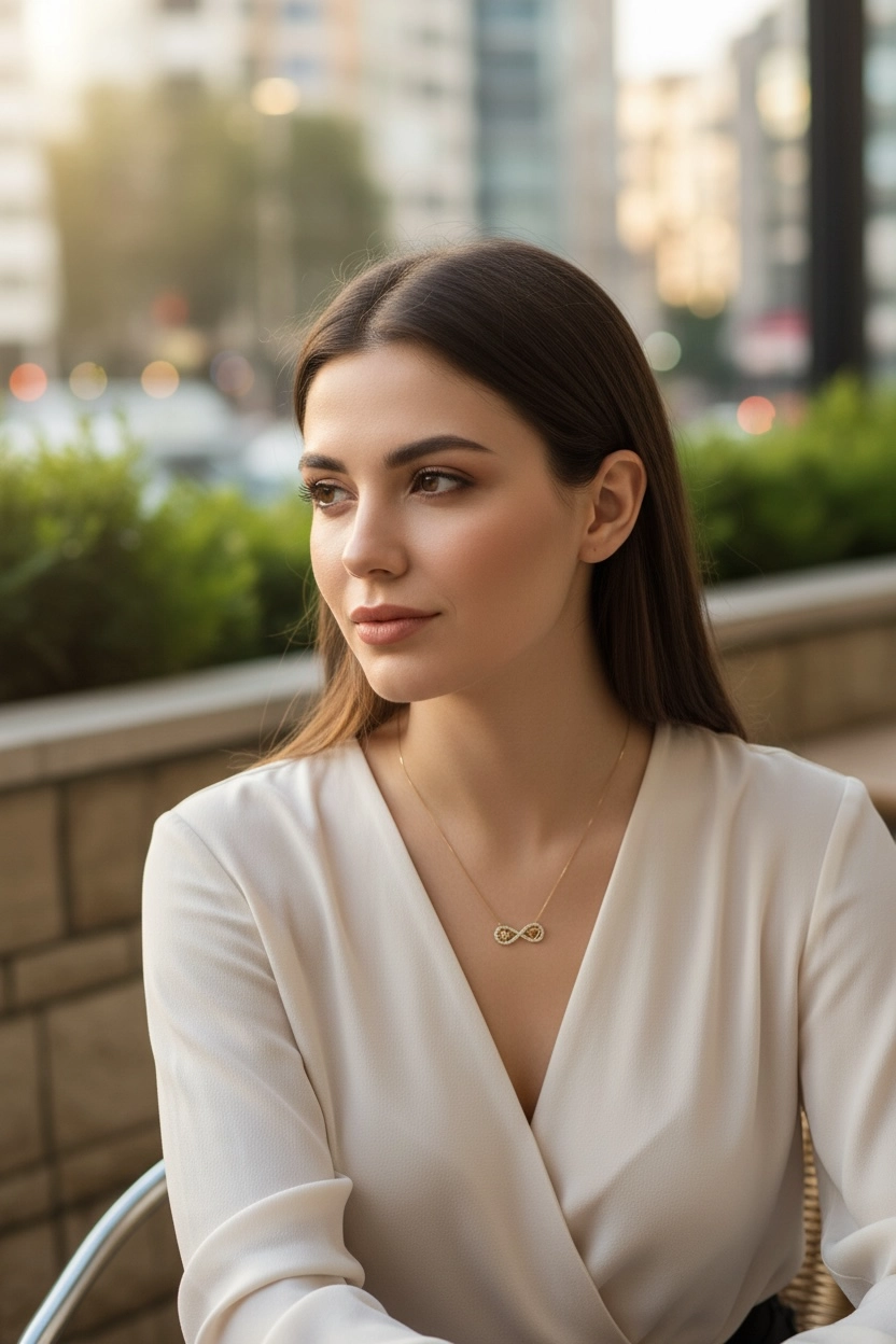 14 Ayar Altın Sonsuzluk Model Kolye Uçlu Zincir