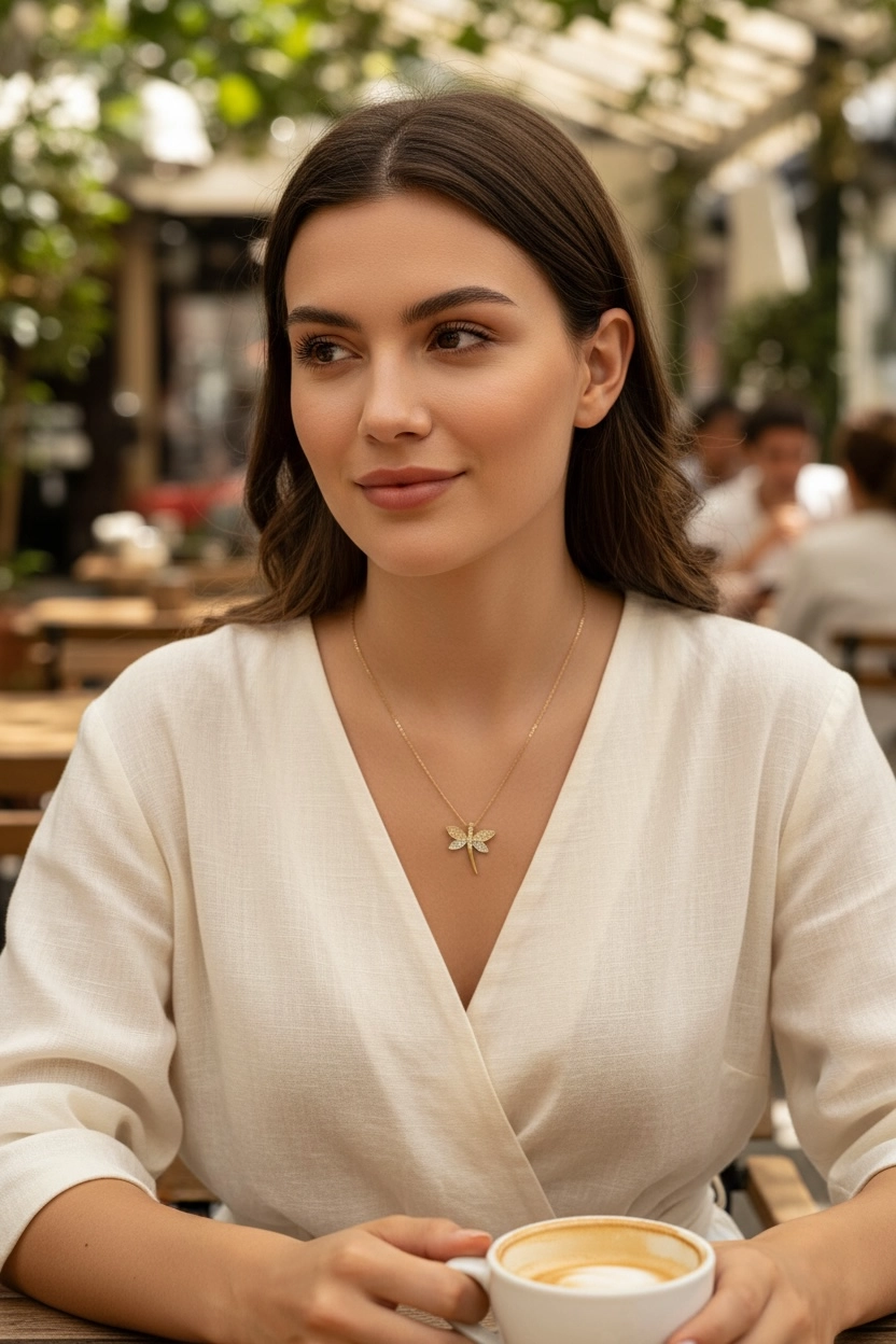 14 Ayar Altın Yusufçuk Model Kolye Uçlu Zincir