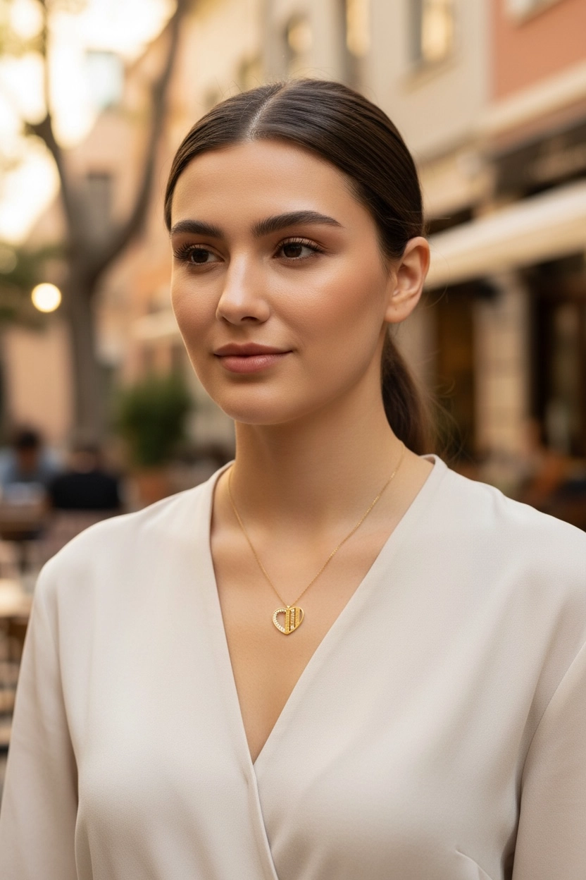 14 Ayar Altın Kalp Model Kolye Uçlu Zincir