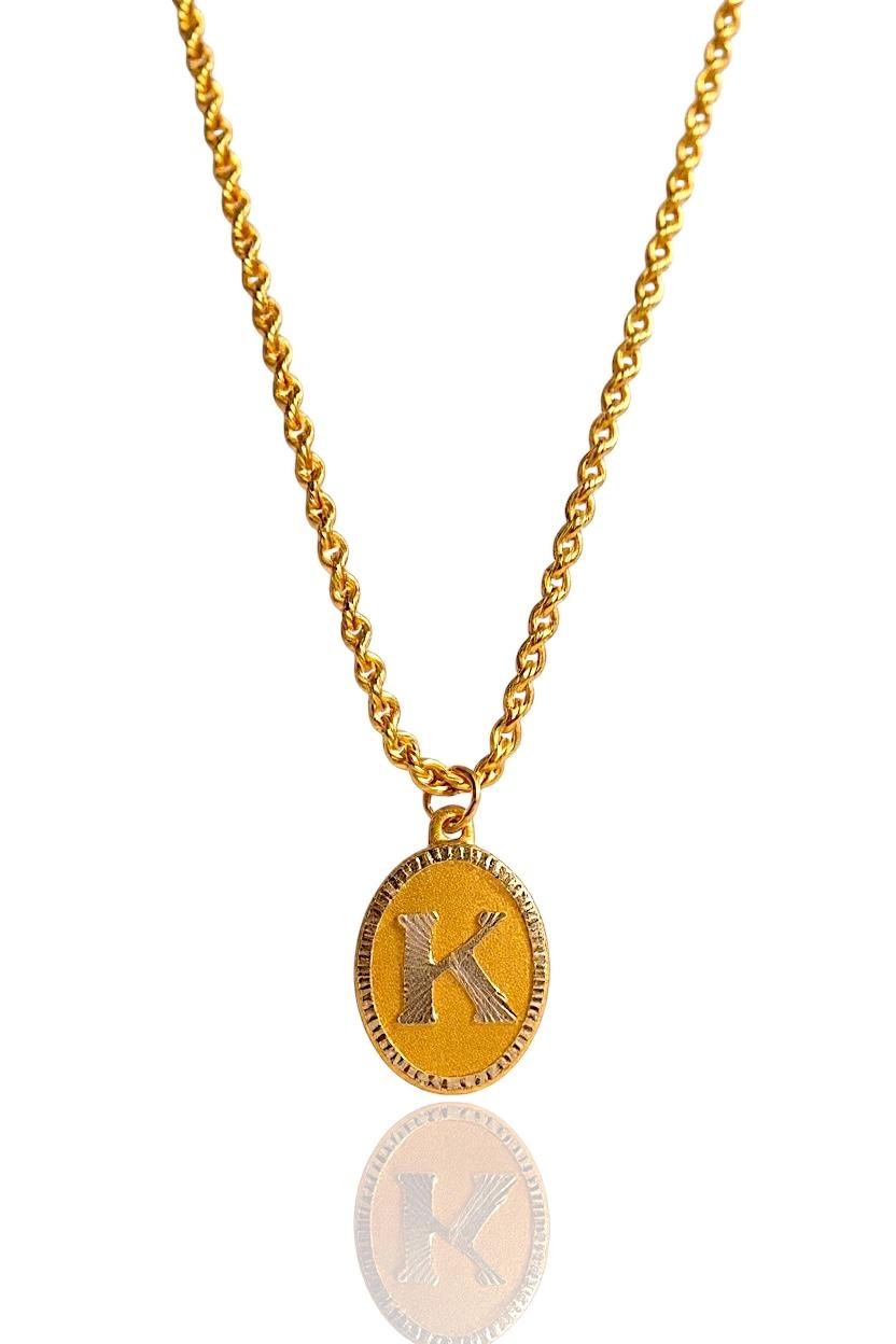 14 Ayar Altın Halat Burgu Zincirli Nostaljik Oval Harf Kolye – 1,30 Gram-İstanbul Aynı Gün Teslimat