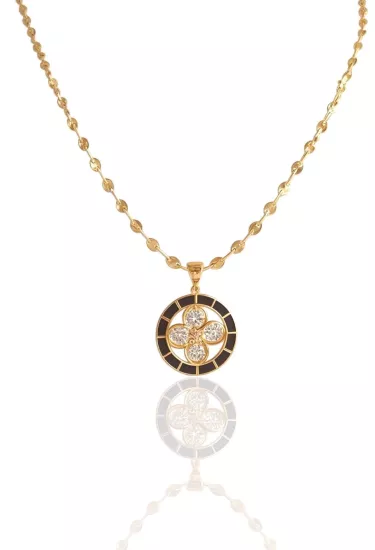  Altın Aynalı Zincirli Yonca Kolye Ucu