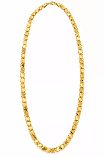 14 Ayar Altın Pullu Model Zincir – 5 mm, 65 cm