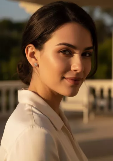 Beyaz Altın Yıldız Model Baget Taşlı Vidalı Küpe
