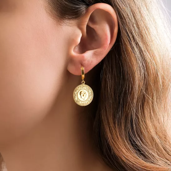 14 ayar (585k) Baskı Çeyrek Altın Küpe-İstanbul Aynı Gün Teslimat