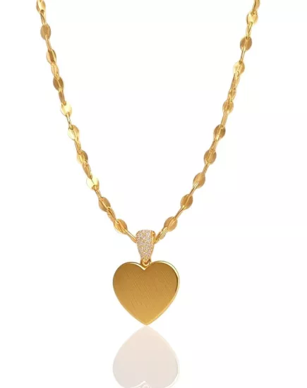  Altın Aynalı Zincirli Kalpli Kolye Ucu