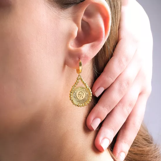 14 Ayar Altın Dorika Toplu Çeyrek Altın Küpe