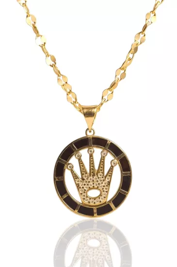 Altın Aynalı Zincirli Tac Kolye Ucu