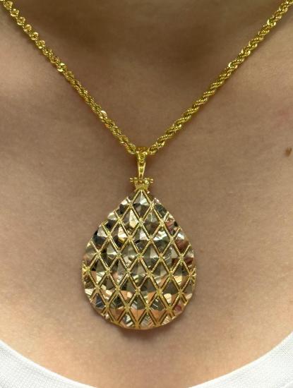 14 Ayar Altın Baklava Model Kolye Uclu Halat Zincir