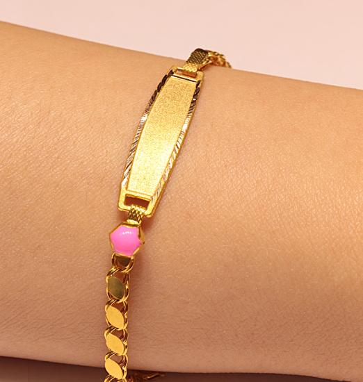 Altın Pembe Taşlı Pullu Model Bebek Künyesi