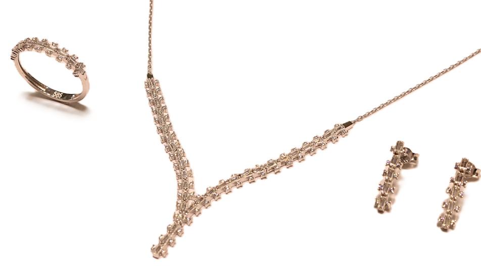 14 Ayar Altın Baget Taşlı Su Yolu Düğün-Nişan Seti