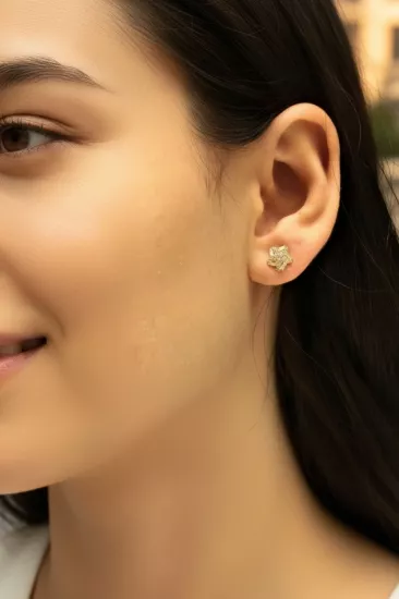 Altın Yıldız Model Baget Taşlı Vidalı Küpe-İstanbul Aynı Gün Teslimat