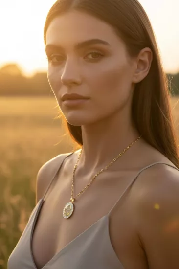 Altın Aynalı Zincrili Yonca Kolye Ucu