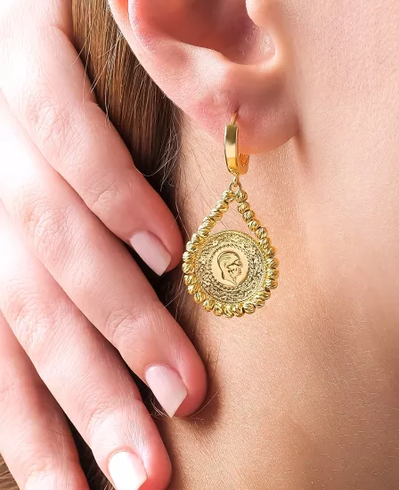 14 Ayar Altın Dorika Toplu Çeyrek Altın Küpe