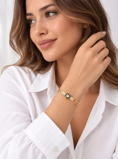 Altın Tek Taş Kaburga Model Kelepçe Bilezik