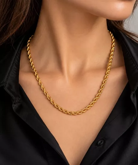 14 Ayar Altın Halat Burgu Model Zincir – 4 mm, 65 cm