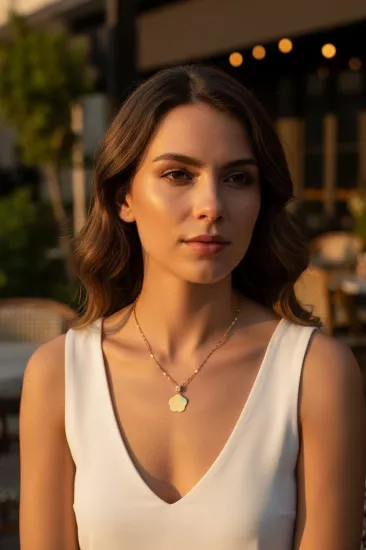 Altın Aynalı Zincirli Plaka Kolye Ucu