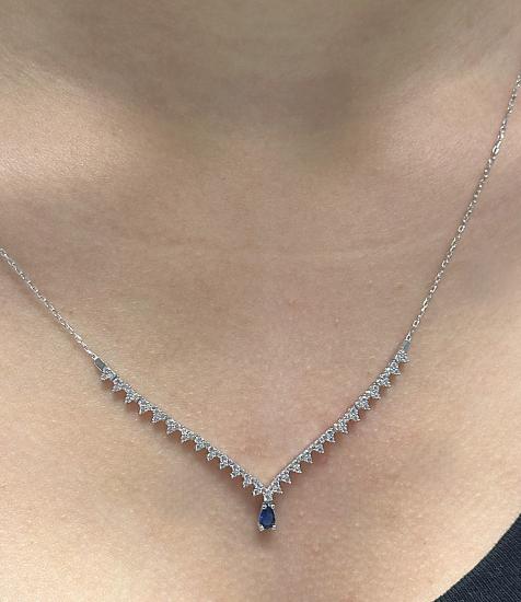  14 Ayar Altın Mavi Taşlı Damla Model Su Yolu Düğün-Nişan Seti