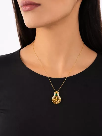  Altın Lale Motifli Tuğra Model Kolye Uçlu Zincir